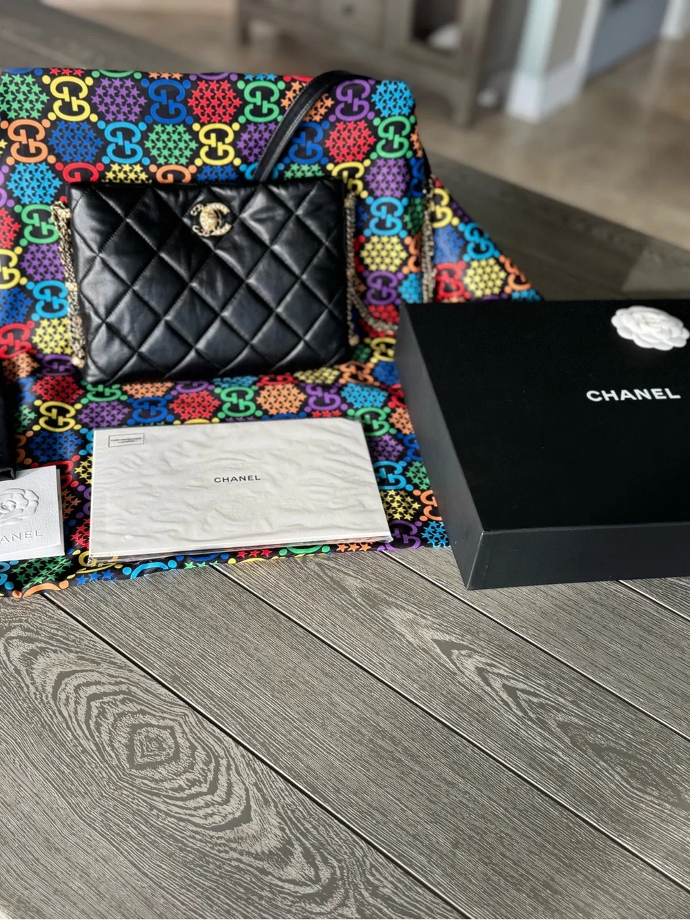 CHANEL Black Quilted Crossbody with Gold Hardware